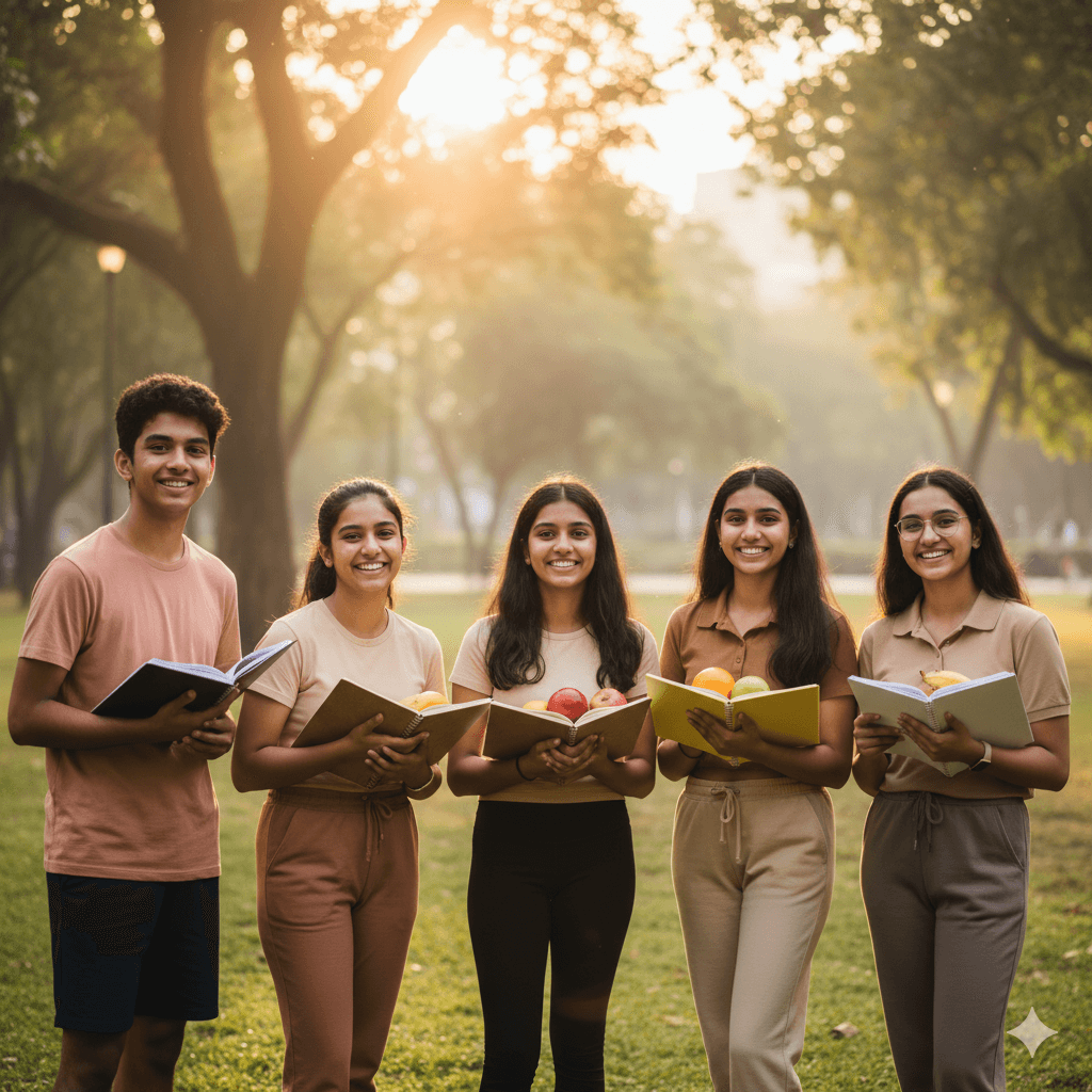 Diverse teens smiling outdoors